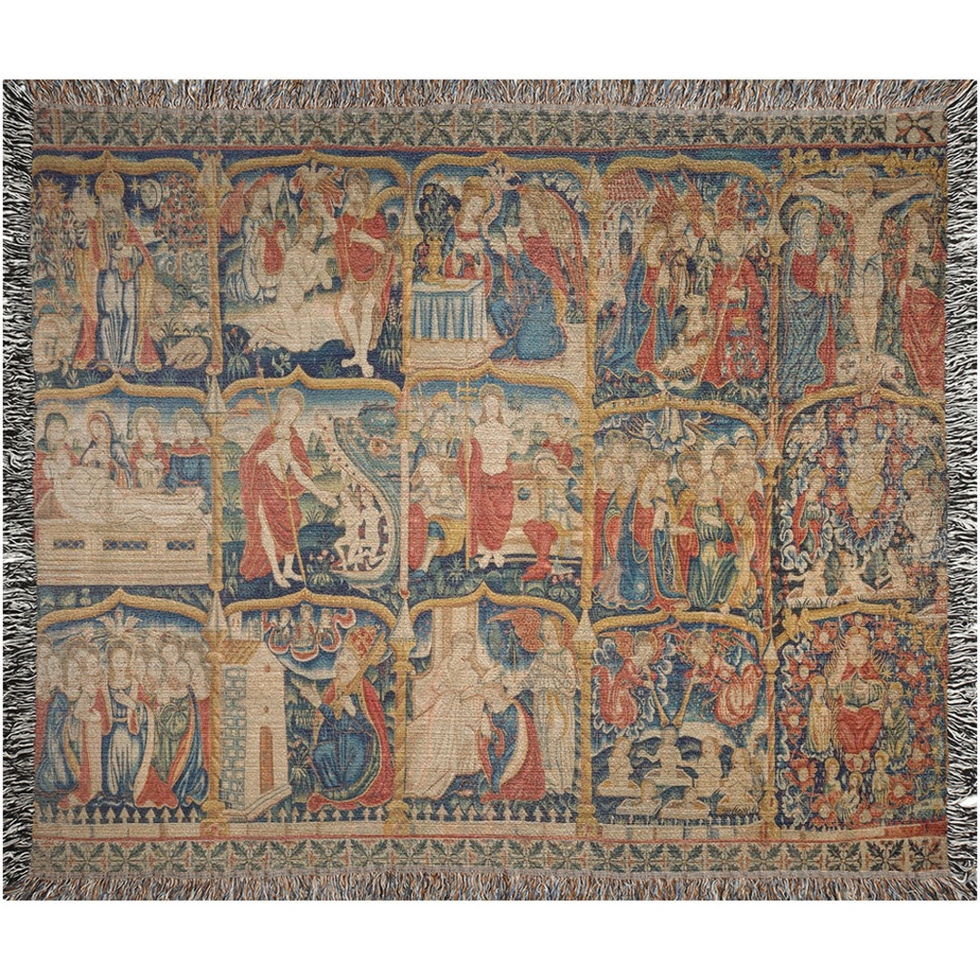 Medieval Blanket, Woven Blanket, Catholic Blanket, Religious Tapestry