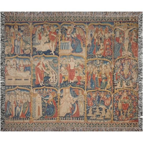 Medieval Blanket, Woven Blanket, Catholic Blanket, Religious Tapestry, Vintage Tapestry, Catholic Art, Renaissance Blanket, Vintage Blanket