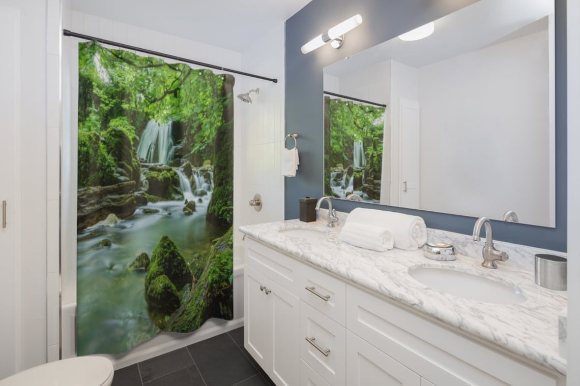 Green Shower Curtain Green Bathroom Tropical Bathroom | Etsy