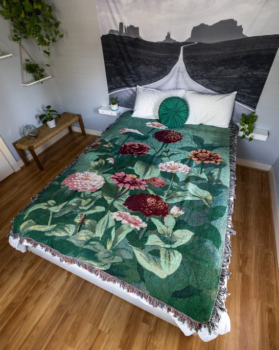Plant Woven Blanket, Floral Blanket, Plant Throw, Vintage Floral, Botanical Blanket, Nature Blanket, Floral Tapestry, Woven Tapestry
