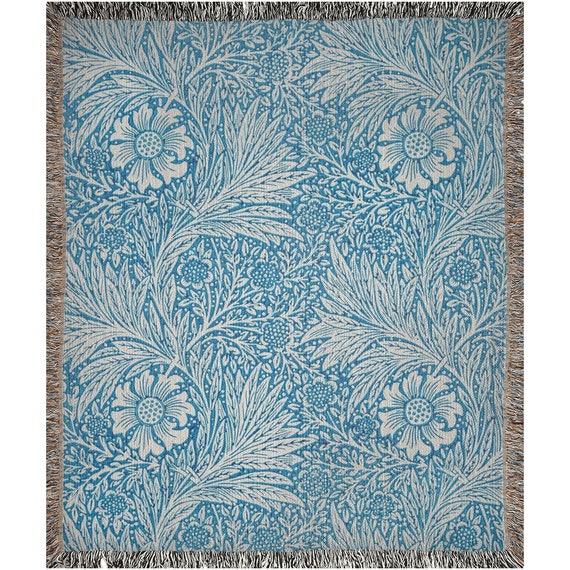 Blue Woven Blanket, William Morris, Blue Throw Blanket, Floral Blanket, Botanical Blanket, Blue Floral, Vintage Blanket, Vintage Floral