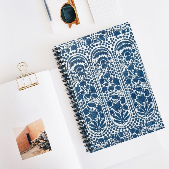 Blue Spiral Notebook, Blue Journal, Indian Notebook, Botanical Notebook, Floral Notebook, Plant Notebook, Boho Spiral Notebook