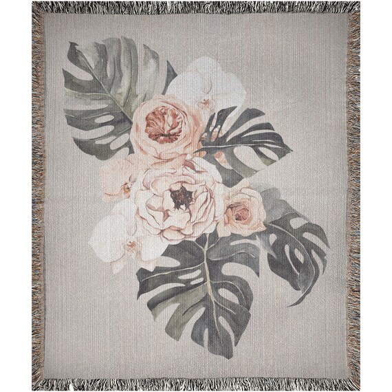 Monstera Blanket, Woven Blanket, Boho Woven Blanket, Botanical Blanket, Plant Blanket, Tropical Blanket, Tropical Decor, Plant Home Decor