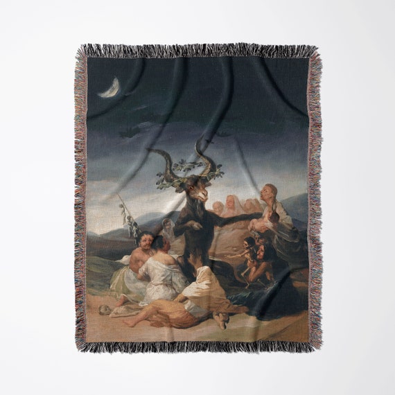 Witches Sabbath, Gothic Blanket, Vintage Blanket, Art Blanket, Gothic Decor, Moon Blanket, Woven Blankets, Gothic Art