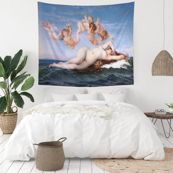 Venus Wall Tapestry, Birth of Venus, 1800s Art, Nude Woman, Venus Decor, Mythology Tapestry, Venus Painting, Renaissance Tapestry, Venus Art