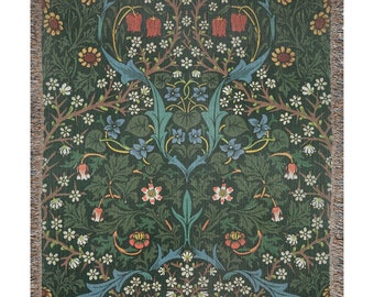 Boho Woven Blanket, William Morris, Botanical Blanket, Plant Blanket, Boho Bedding, Vintage Botanical, Floral Blanket, Woven Tapestry