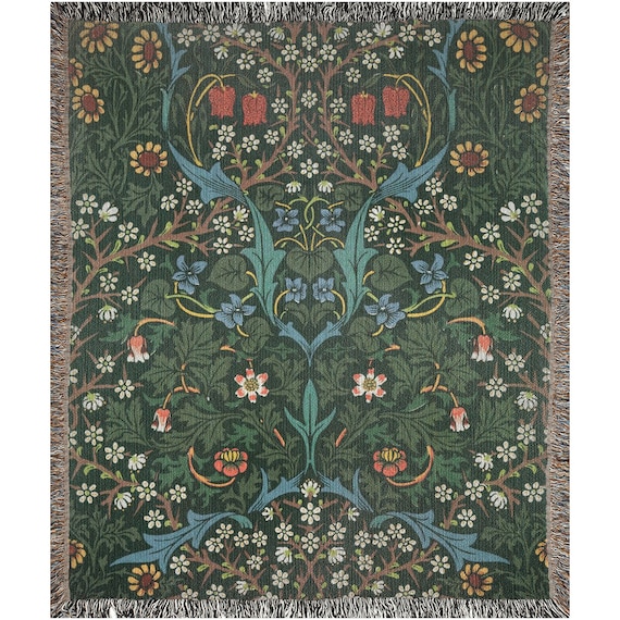 Boho Woven Blanket, William Morris, Botanical Blanket, Plant Blanket, Boho Bedding, Vintage Botanical, Floral Blanket, Woven Tapestry