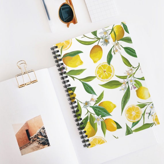 Lemon Notebook, Spiral Notebook, Yellow Notebook, Lemon Journal, Botanical Notebook, Citrus Notebook, Lemon Art, Yellow Journal