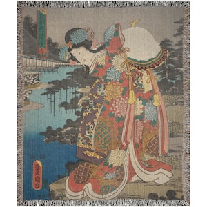 Japanese Blanket, Woven Blanket, Geisha Art, Japan Home Decor, Japanese Decor, Japanese Gift, Utagawa Kunisada, Japan Blanket, Japan Decor