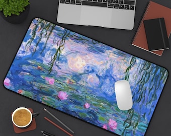 Desk Mat, Monet Painting, Purple Desk Mat, Mouse Pad, Claude Monet, Nature Desk Mat, Monet Mouse Pad, Office Decor, Water Lilies