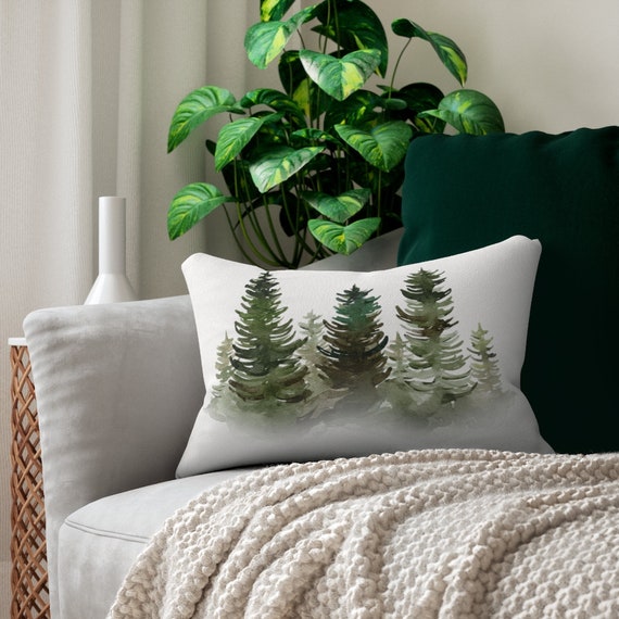 Pine Tree Pillow, Forest Pillow, Tree Decor, Forest Decor, Nature Watercolor, Green Pillow, Forest Throw Pillow, Green Throw Pillow