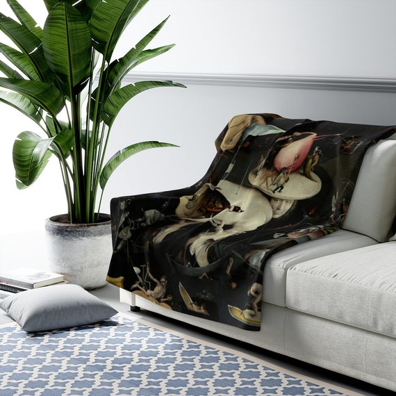 Garden Of Earthly Delights, Surrealism Art, Gothic Blanket, Art Blanket, Renaissance Blanket, Vintage Throw, Hieronymus Bosch, Black Blanket