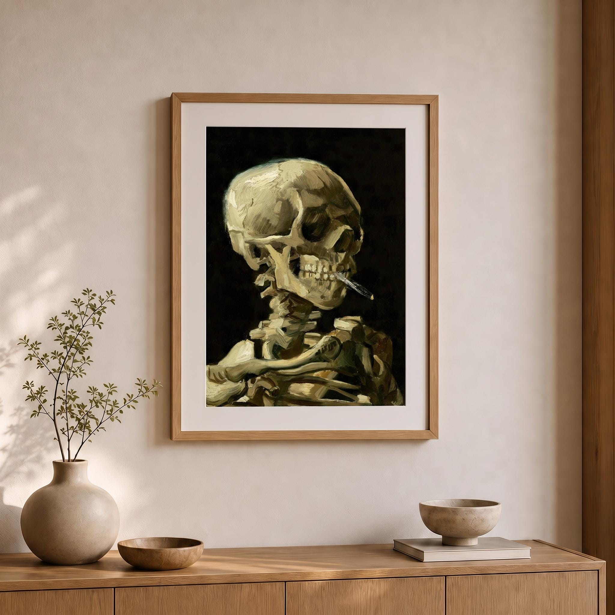 skull with cigarette van gogh OF A SKELETON BURNING HEAD 1885 PAINTING BY REPRO Vincent Van Gogh: Skull of