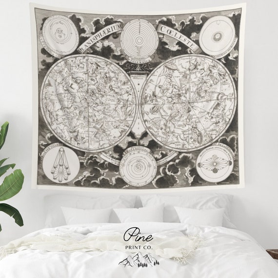 Zodiac Tapestry, Astrology Tapestry, Vintage Astrology, Moon Tapestry, Constellation Decor, Zodiac Wall Art, Vintage Tapestry, Vintage Map
