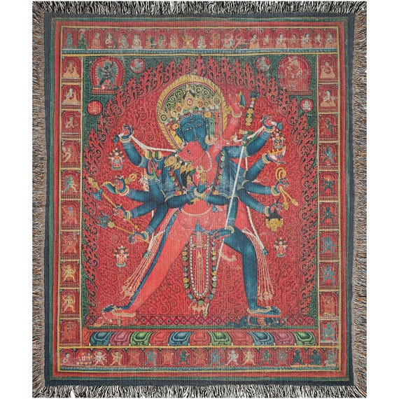 Indian Woven Blanket, Chakrasamvara, Vajravarahi, Indian God, Indian Tapestry, Indian Home Decor, Indian Goddess, Indian Throw, Red Blanket