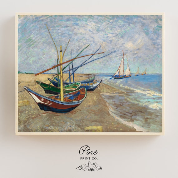 Van Gogh Print, Van Gogh Painting, Ocean Print, Boat Painting, Vintage Beach, Beach Decor, Ocean Wall Art, Vintage Ocean, Sailboat Art