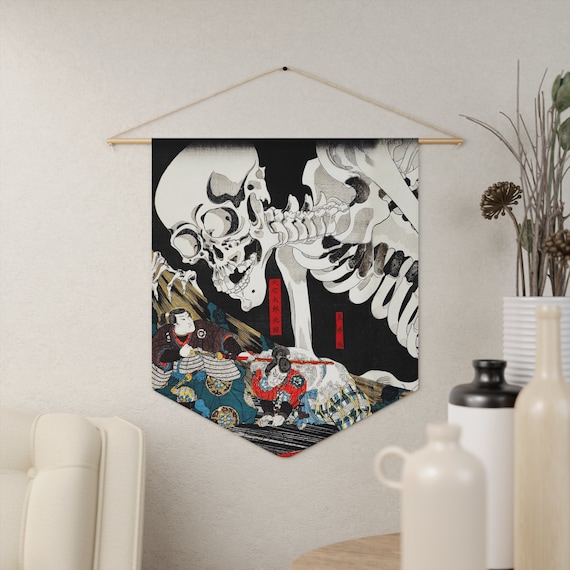 Japanese Wall Art, Skeleton Spectre, Gothic Wall Art, Japanese Tapestry, Asian Decor, Gothic Decor, Gothic Wall Art, Japanese Woodblock