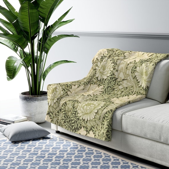 William Morris Throw, Green Blanket, Art Nouveau Throw, Sherpa Blanket, Floral Blanket, Botanical Blanket, Green Throw, Willam Morris Art