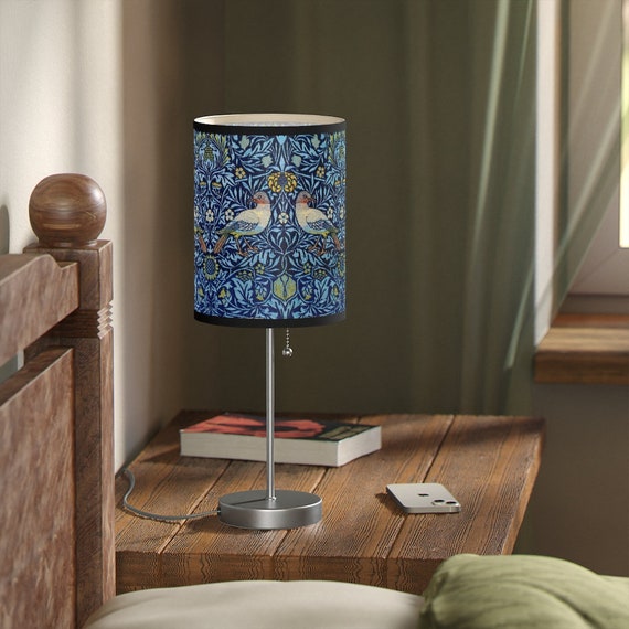 William Morris, Bird Lamp, Blue Lamp, Bird Art, Art Nouveau Decor, Vintage Bird, William Morris Lamp, Fine Art Lamp, Bird Pattern