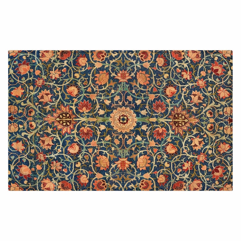 William Morris Rug: Orange Mandala Floral Vintage - Boho Style, Anti-Slip Backing, Indoor Outdoor Use image 5