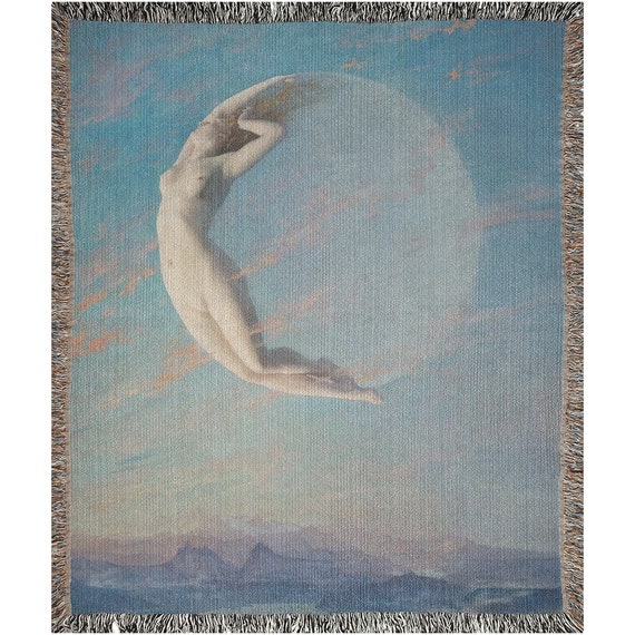 Moon Blanket, Woven Blankets, Nude Woman, Moon Woman, Art Woven Blanket, Boho Blanket, Moon Bedding, Woman Blanket, Moon Decor, Woman Decor