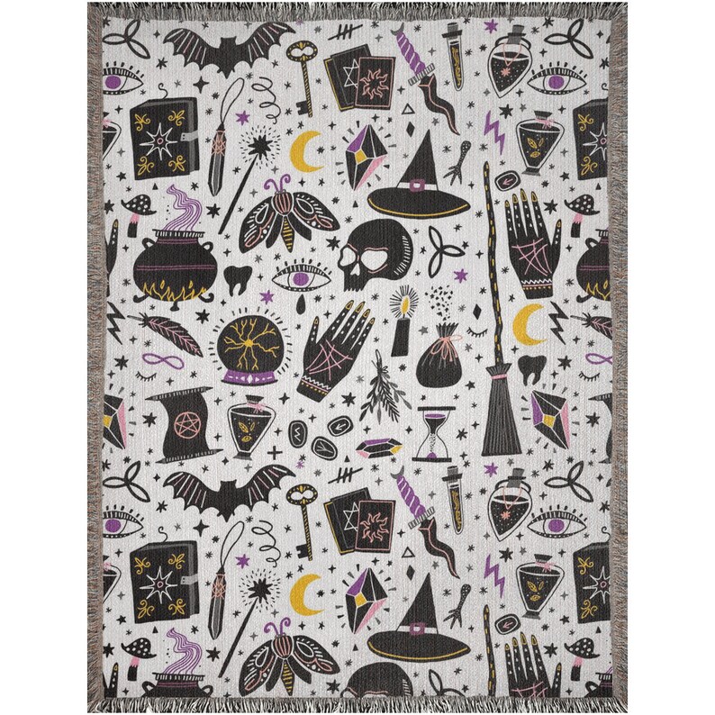 Halloween Blanket, Witch Blanket, Witchy Decor, Halloween Decor, Magic Blanket, Spooky Blanket, Eye Blanket, Skully Decor, Woven Blankets 60x80 inch