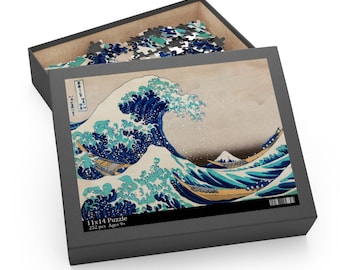 Wave Puzzle Japanese Hokusai Artwork, Ocean Scene (120-500 Pieces, Chipboard, Ages 9+ Gift)