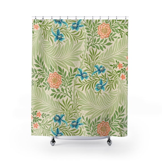 Green Shower Curtain, Art Nouveau Bathroom, William Morris Decor, William Morris Art, Green Bathroom, Floral Curtain, Plant Shower Curtain