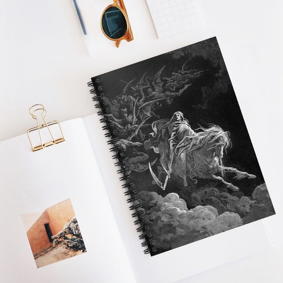Gothic Notebook, Gustave Dore, Grim Reaper, Black Notebook, Death Notebook, Spiral Notebook, Halloween Notebook, Death Horse, Goth Notebook