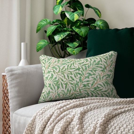 Green Pillow, William Morris, Lumbar Pillow, Plant Pillow, Botanical Pillow, Nature Pillow, Green Leaf, Leaf Pillow, Vintage Botanical