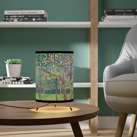 Tree Lamp, Green Lamp, Art Lamp, Gustav Klimt, Nature Lamp, Tripod Lamp, Landscape Painting, Klimt Painting, Tree Painting, Table Lamp