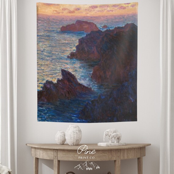 Monet Tapestry, Claude Monet Art, Sunset Tapestry, Impressionist Art, Dorm Tapestry, Ocean Sunset, Ocean Tapestry, Painting Tapestry