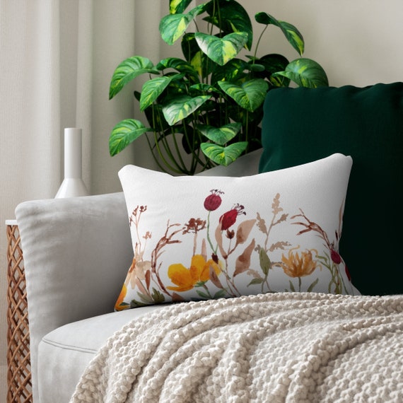 Fall Pillow, Lumbar Pillow, Floral Pillow, Botanical Pillow, Throw Pillow, Fall Decor, Thanksgiving Decor, Flower Pillow, Nature Pillow