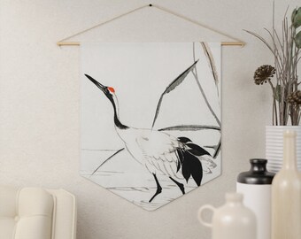 Crane Art, Japanese Art, Crane Tapestry, Bird Wall Art, Vintage Bird, Asian Wall Art, Bird Wall Hanging, Crane Decor, Japanese Decor