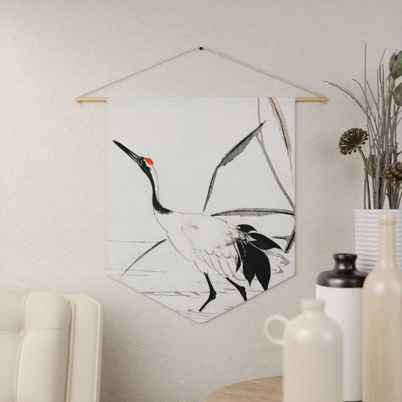 Crane Art, Japanese Art, Crane Tapestry, Bird Wall Art, Vintage Bird, Asian Wall Art, Bird Wall Hanging, Crane Decor, Japanese Decor