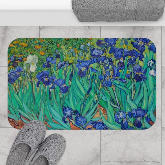 Irises Bath Mat, Van Gogh Bath Mat, Nature Bath Mat, Van Gogh Decor, Vintage Flowers, Flower Bathroom, Nature Bathroom, Art Bath Mat