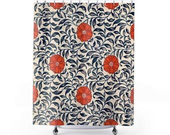 Floral Shower Curtain | Black White Bathroom Decor, Boho Powder Room Accent