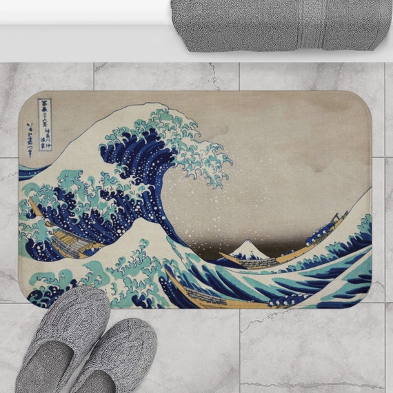 Ocean Bath Mat, Japanese Wave, Hokusai Decor, Great Wave Kanagawa, Japanese Bathroom, Wave Bathroom, Ocean Bathroom, Wave Art, Non Slip Mat