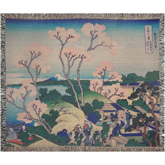 Japanese Blanket, Woven Blanket, Cherry Blossom Decor, Japan Decor, Japanese Gift, Mount Fuji, Hokusai, Vintage Japanese, Japanese Tapestry