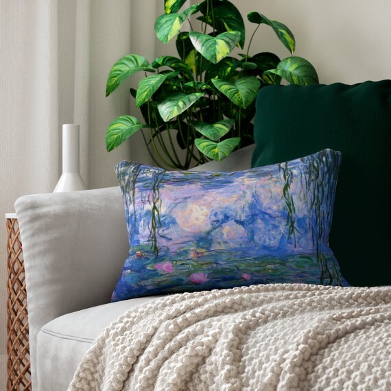 Claude Monet, Water Lilies Pillow, Monet Pillow, Monet Decor, Purple Lumbar Pillow, Boho Pillow, Fine Art Pillow, Monet Water Lilies
