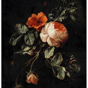 Rose Vintage Botanical Wall Print | Dark Gothic Floral Museum Poster, Classic Design Home Decor 30x40 cm / 12x16”