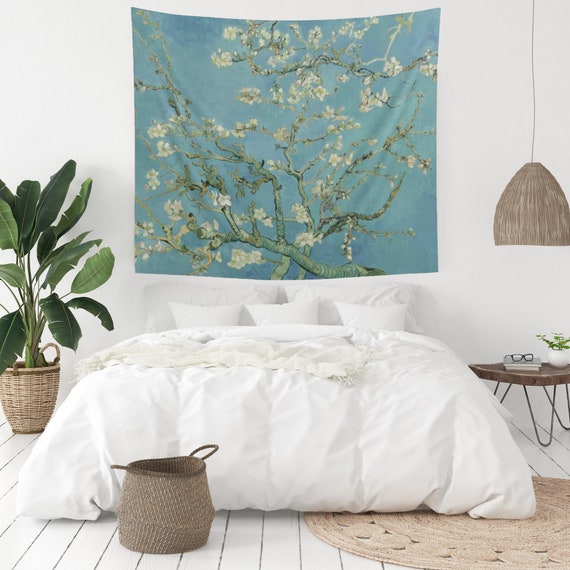 Van Gogh Tapestry, Almond Blossom Tapestry, Almond Blossom Art, Blue Tapestry, Nature Tapestry, Painting Tapestry, Dorm Tapestry