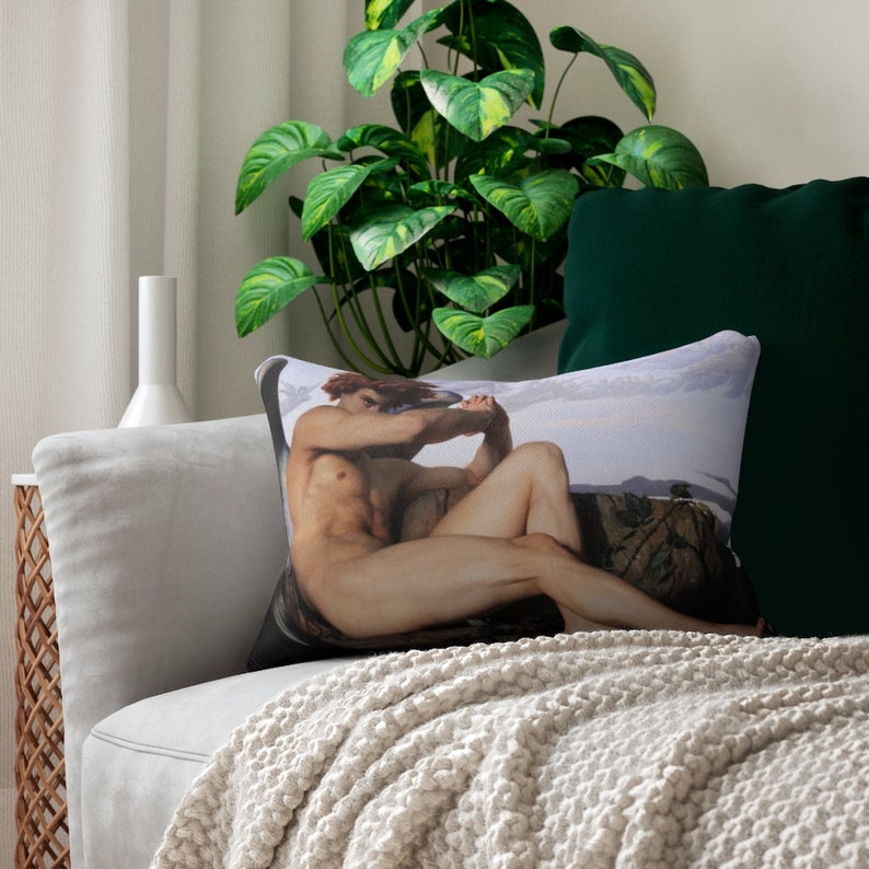 Fallen Angel Lumbar Pillow Renaissance Art, Alexandre Cabanel Painting (14x20 Inches, Polyester Cover, Recycled Insert) image 1