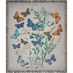 Butterfly Blanket, Woven Blanket, Boho Blanket, Butterfly Bedding, Moth Blanket, Botanical Blanket, Plant Woven Blanket, Nature Blanket