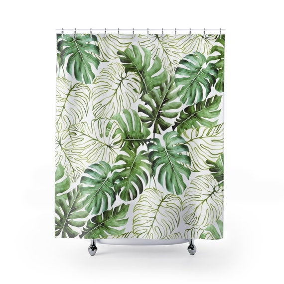 Monstera Shower Curtain, Green Shower Curtain, Plant Shower Curtain, Plant Decor, Houseplant Decor, Tropical Decor, Tropical Bathroom