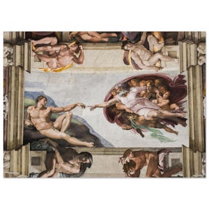 Skapelsen av Adam handväggtryck | Michelangelo religiösa museumsaffisch, heminredning i vintagestil