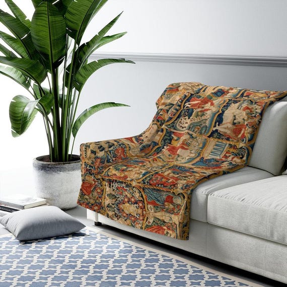 Medieval Sherpa Blanket | Religious Jesus Christ Fleece Throw, European Scenes Plush Essential