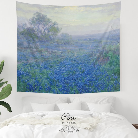 Blue Tapestry, Bluebonnet Painting, Texas Wall Art, Floral Tapestry, Art Tapestry, Nature Tapestry, Texas Tapestry, Blue Flower Painting