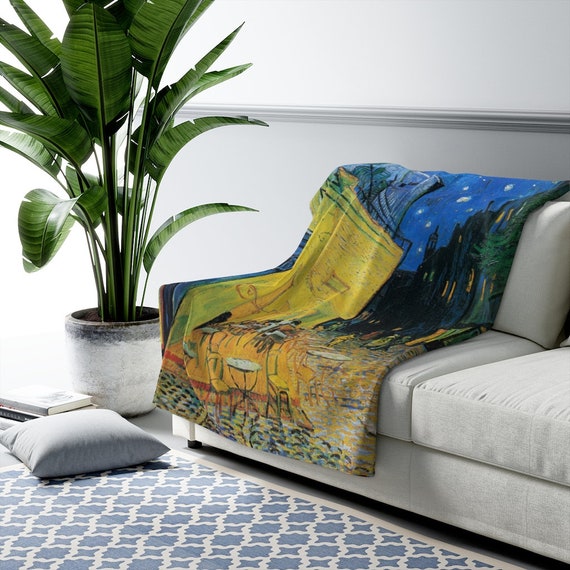 Van Gogh Blanket, Sherpa Blanket, Vincent Van Gogh, Art Throw Blanket, Van Gogh Decor, Van Gogh Painting, Van Gogh Art, Cafe Terrance