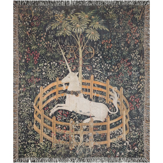 Unicorn Blanket, Vintage Blanket, Woven Blanket, Unicorn In Captivity, Botanical Blanket, Unicorn Gift, Vintage Unicorn, Unicorn Decor